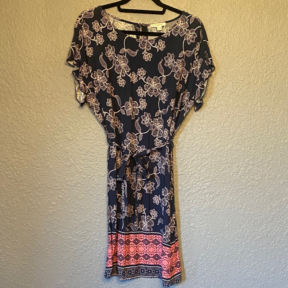Floral Navy and Coral Dress